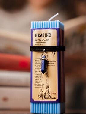 Healing-Lapis Lazuki Crystal Point Energy Pendant Necklace & Scented Candle-Boho